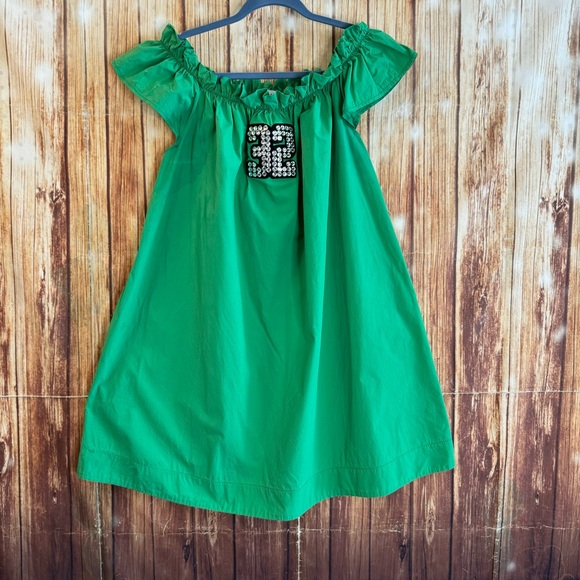 Odi et Amo Women’s Green Off Shoulder Sundress Sequin Number Detail Size M - Picture 1 of 10